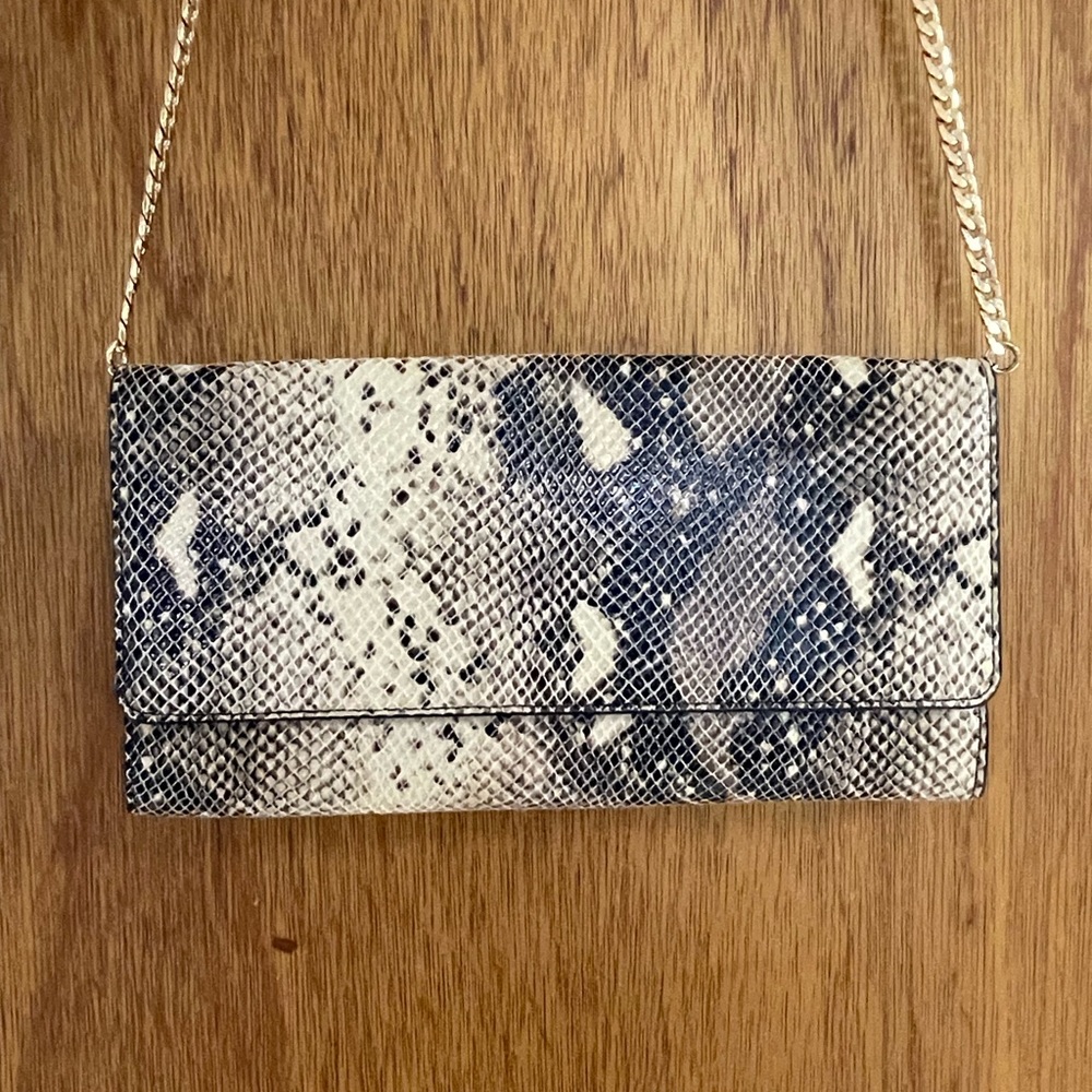 Nordstrom Faux Snakeskin Clutch With Gold Chain